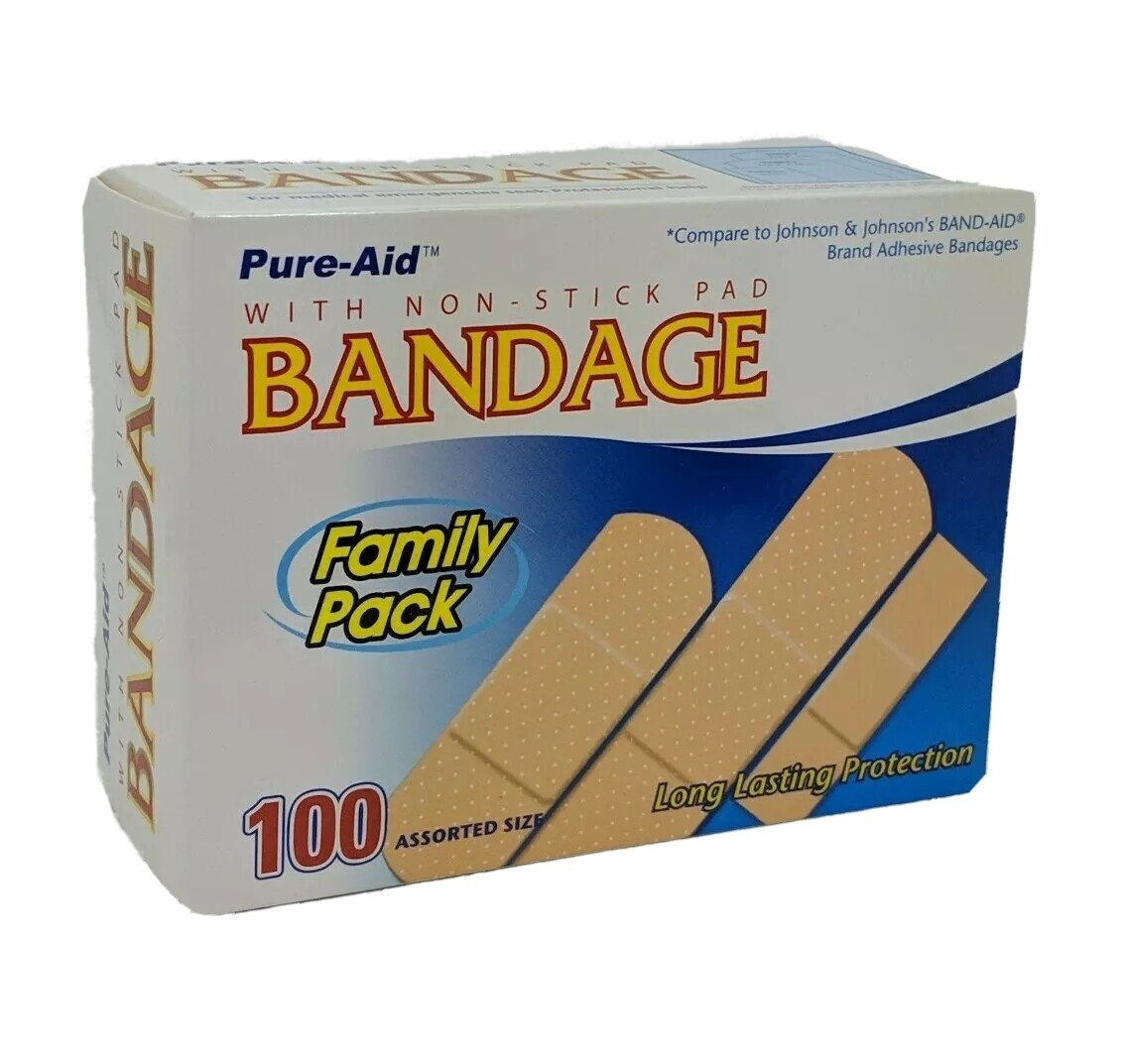 Pure-Aid Bandages Assorted Sizes 100ct, 12pc